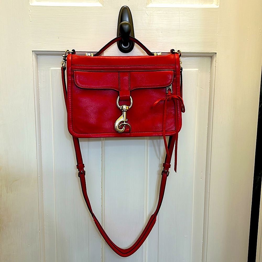 REBECCA MINKOFF RED LEATHER CROSSBODY BAG WITH GOLD HARDWARE DUSTBAG INCLUDED